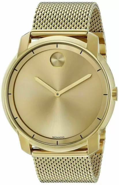 Movado Bold Gold Tone Mesh Steel Bracelet 44mm Men's Swiss Watch 3600373