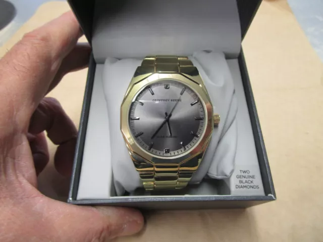 NEW OLD STOCK Geoffrey Beene Black Diamond Men's Quartz Watch Gold Tone ...