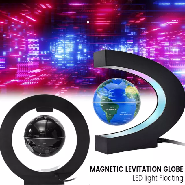 Magnetic Levitation Floating World Map Globe with C Shape Base, Floating  Globe with LED Lights,Electronic Antigravity Lamp Novelty Ball Light Home