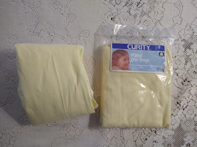 2 sábanas de cuna vintage amarillas 100 % algodón 28 x 52 de lote antiguo