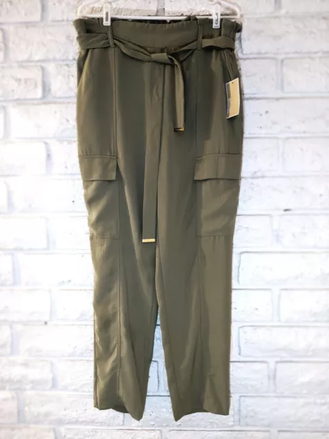 NTW $120 Michael Kors Womens L Belted Cargo Waist Pants In Light Sage Size Large