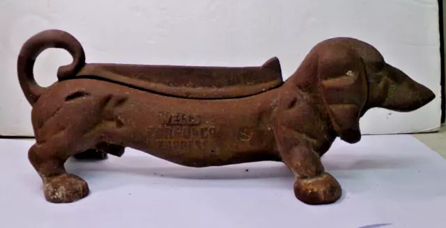 Vintage CAST IRON DACHSHUND BOOT SCRAPER 13" Doorstop WELLS FARGO CO Express