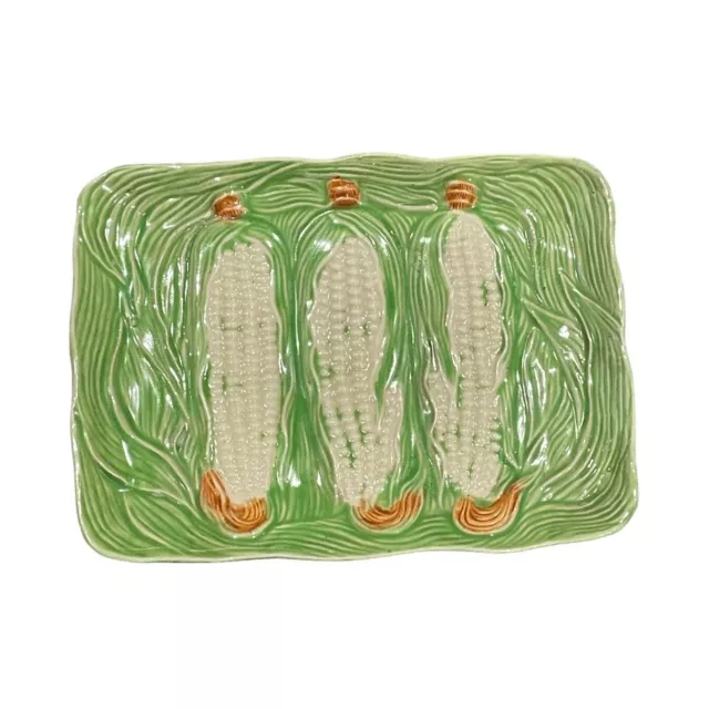 Majolica Green Corn on The Cob Plate Made in Japan