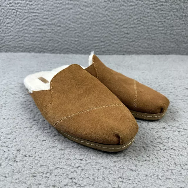 Toms Shoes Womens 8 Nova Leather  Carmel Brown Comfort Slip On Faux Fur Mules