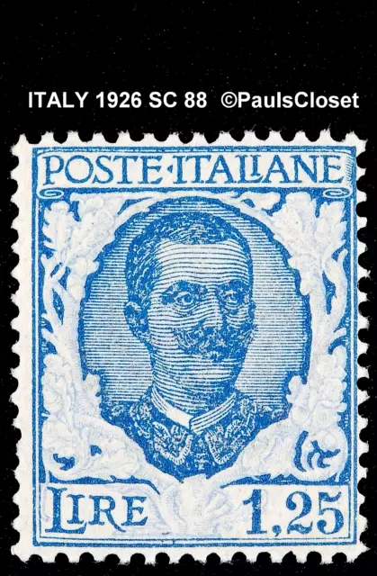 ITALY 1926 SC 88 KING VICTOR EMMANUEL III 1.25l BLUE MINT HINGE REMNANT OG FINE