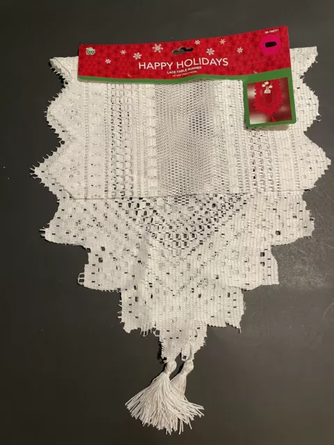 Christmas Lace Table Runner White, 13”x 45” New