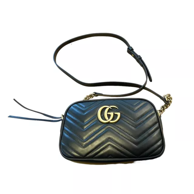Gucci GG Marmont Chevron Matelasse Shoulder Bag Small Black Leather NEW