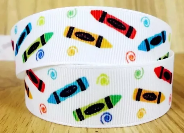 7/8" 2 YARDS Crayons Grosgrain Ribbon School Art Hair Bows Scrapbooks DIY Crafts