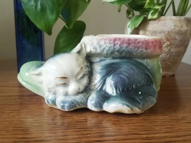 Vintage Shawnee Planter Sleeping Cat by Shoe Mid Century Modern Kitsch