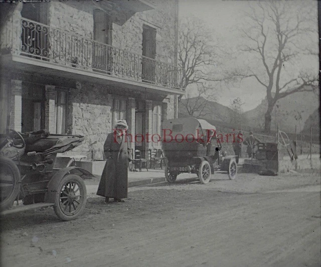 Femme Voiture c1912 Photo NEGATIVE Plaque de verre Stereo Vintage V33L21n