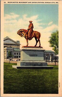 Washington Monument And Union Station Kansas City Missouri MO c1940 Postcard