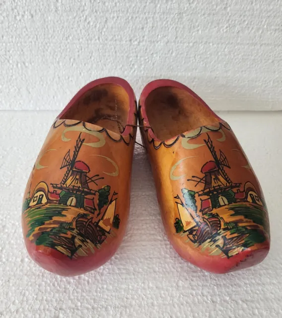 Vintage Hand Carved Dutch  Wooden Shoes Clogs From Holland