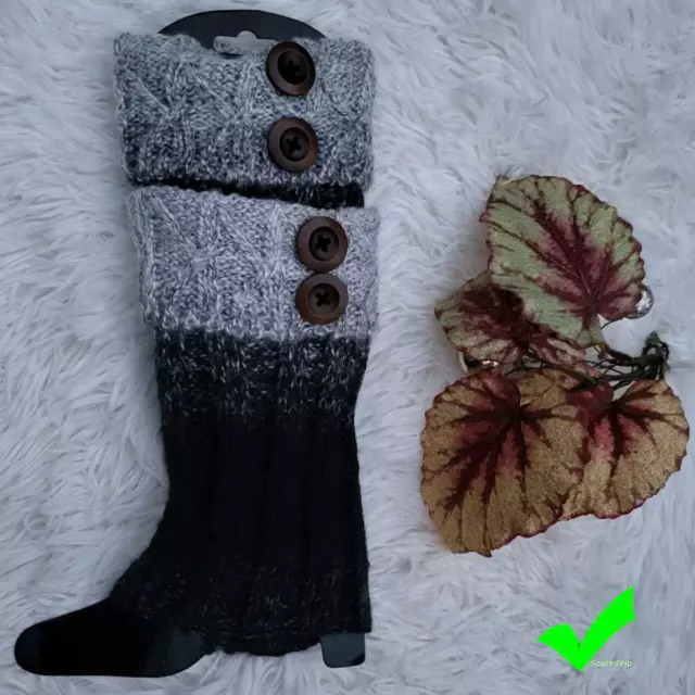 Women Winter Leg Warmers Black Gradient Knitted Boot Socks Legging Crochet