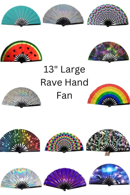 💃Large Rave Folding Hand Fabric Fan Women/Men Foldable Clack Music Festival Edm