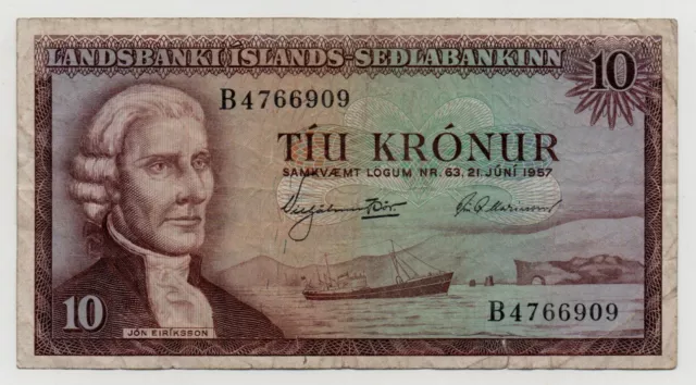 Iceland 10 Kronur 1957 Pick 38 Look Scans
