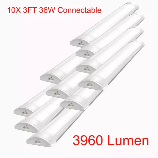 10X 3FT Led Batten Light Linkable 36W Tube 3960 Lumen Strip Lights 7000K Garage