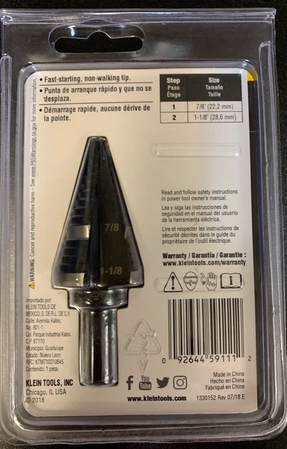 KLEIN TOOLS KTSB11 Step Drill Bit #11 Double-Fluted 7/8 to 1-1/8-Inch 2
