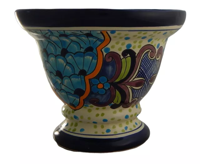 Mexican Ceramic Footed Planter Pot Garden Hand painted Talavera # 03