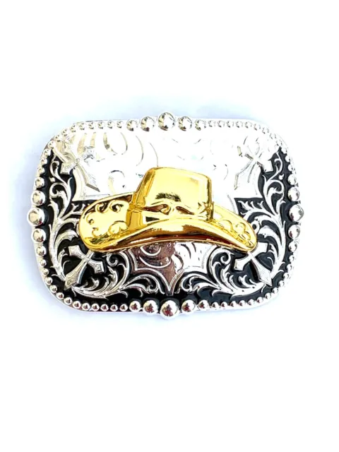 Western Buckle Gold Black Silver Cowboy Hat Cowboy 2''Buckle Hebilla Vaquero