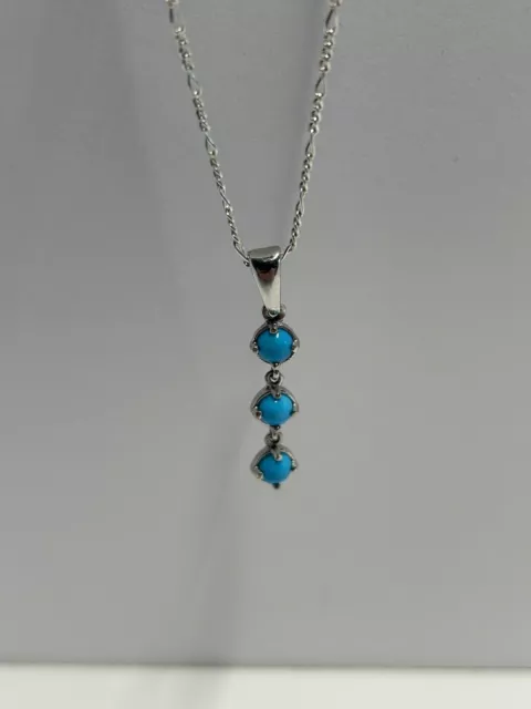 Lovely & Delicate 925 Silver Chain & Navajo Turquoise Pendant Set In 925 Silver