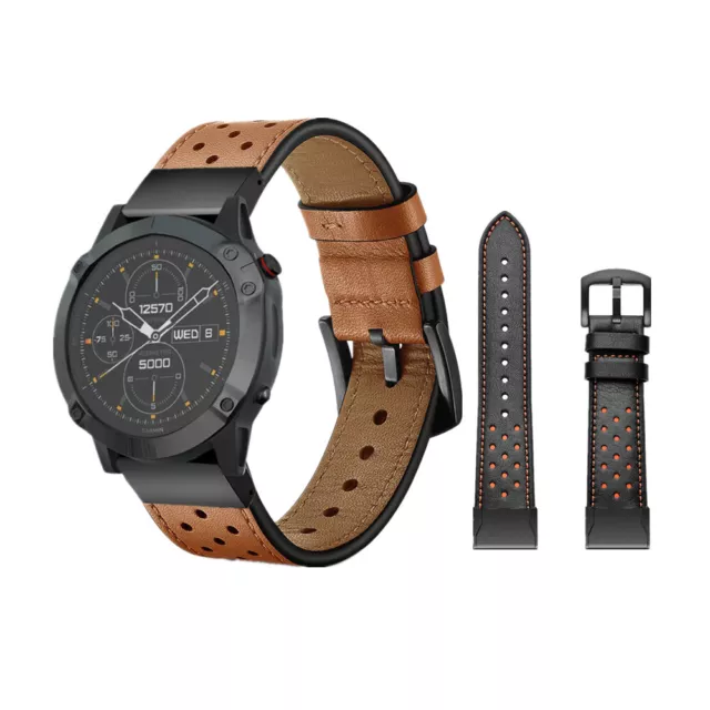 Watch Band For Garmin Fenix 7X 7 6X 6 5X 5 Quick Fit Dots Genuine Leather Strap