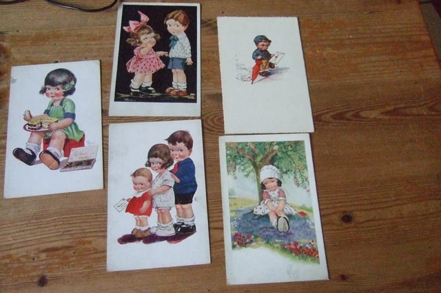 5 AK Postkarten  mit Kewpie- Puppen aus den 1930er Jahren , meist blanko
