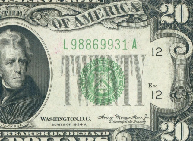 $20 1934 A ((HIGHER GRADE VF+++)) Federal Reserve Note DAILY CURRENCY AUCTION