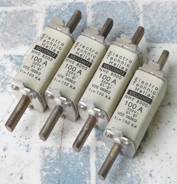4x Electro Technic Hellas NH0 8000 Fusible 100A gL-gl 500V. Lot de 4.