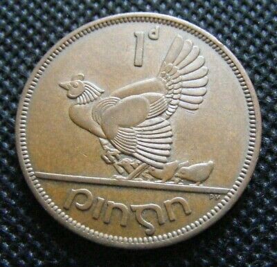 Ireland 1966 One Penny Coin Old Irish 1d Original Hen Chicks