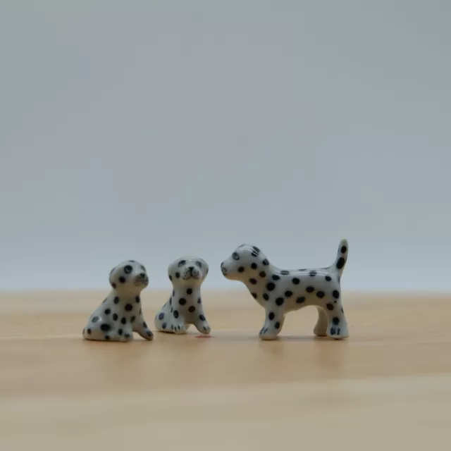 Very Tiny Ceramic Dalmatian Dog Family Miniature Garden Decoration Figurine