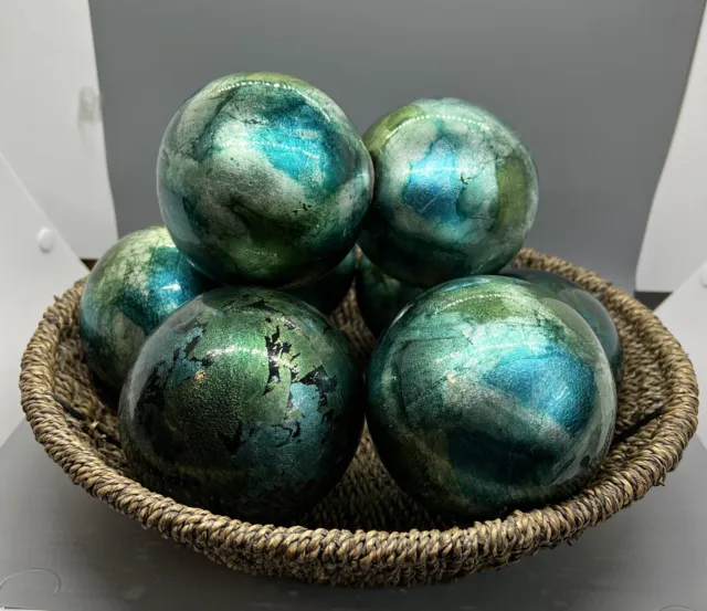 Decor Art Hollow Ceramic Ball Turquoise/Green/Silver Swirl Decoration
