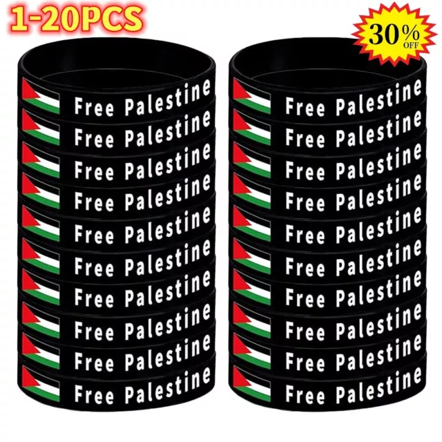 Schwarz Silikon Band Armband PALESTINE Flagge Speichern und Free GAZA 1/10/20PCS