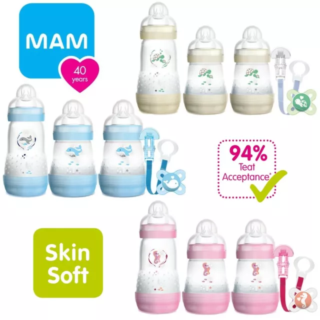 Set alimentazione neonato MAM bambino bottiglie latte autosterilizzante succhietto e clip fittizia