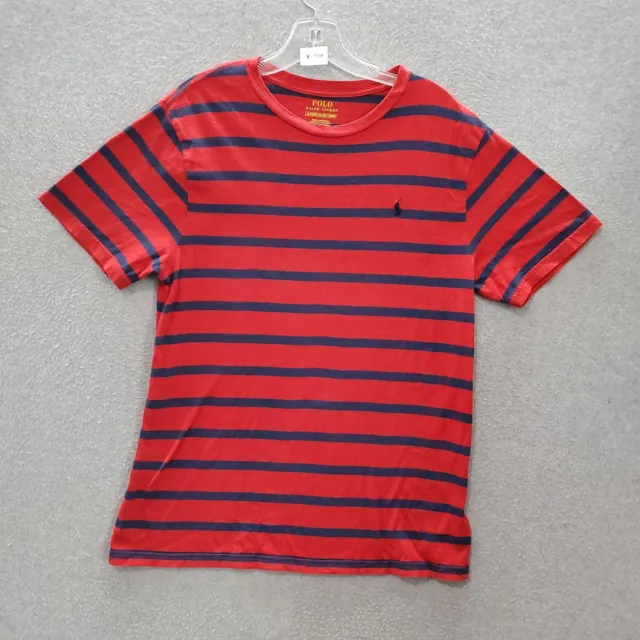 Polo Ralph Lauren Boys T-Shirt XL Red Striped Logo Embroidered Short Sleeve Tee