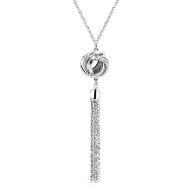 925 Sterling Silver Plated Tassel Drop Long Chain Round Bead Necklace Gift