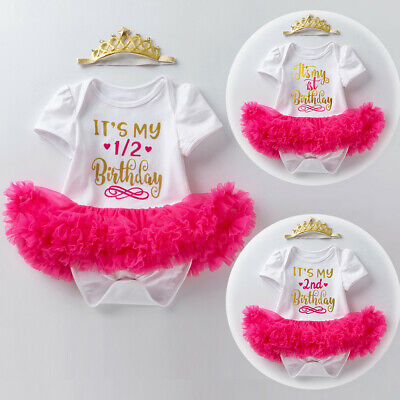 Newborn Infant Baby Girls Birthday Letter Print Tulle Tutu Romper Dress Clothes