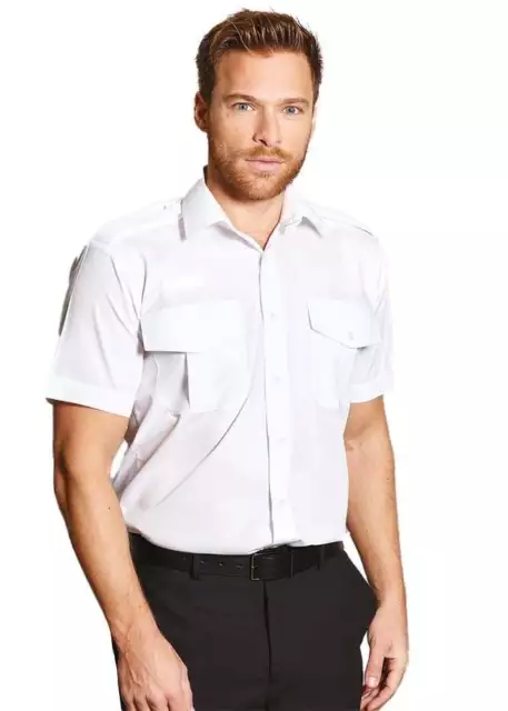 Disley Single Radio Loop Pilot Short Sleeve Button Up Shirt | White | Security