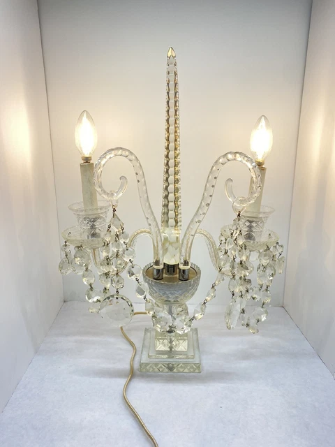 Antique Crystal Candelabra 2 Light