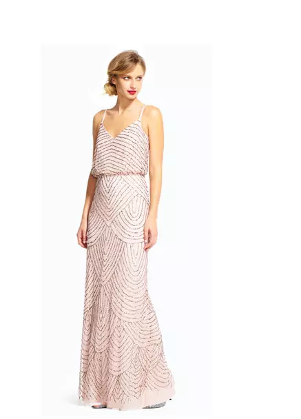 ADRIANNA PAPELL Art Deco Beaded Blouson Gown NWT Blush Gold Bridesmaid Sz 6