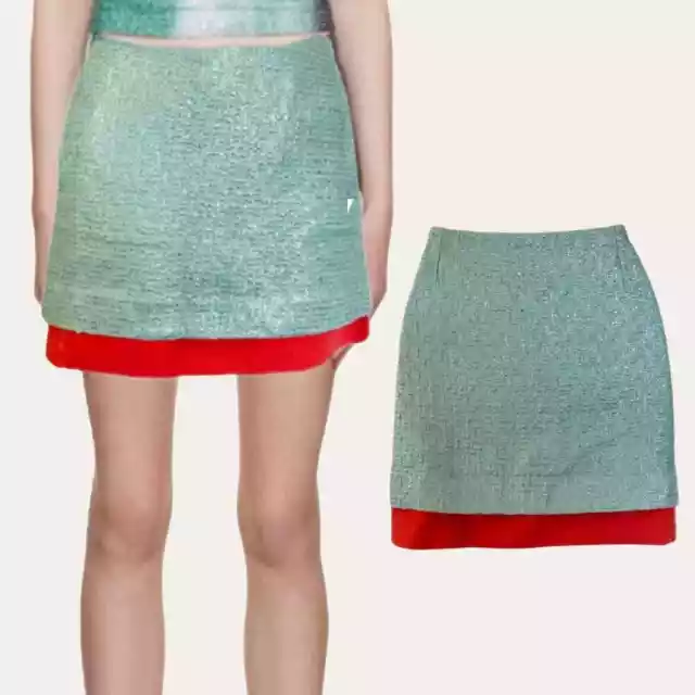 Diane von Furstenberg layered tweed Metallic Classic Vacation Vacay mini skirt 4