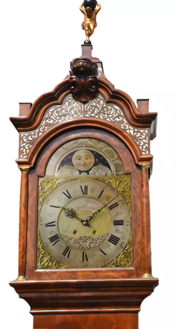 Antique "Dutch" longcase Burr Walnut clock signed Paulus Bramer, Amsteldam C1890 3