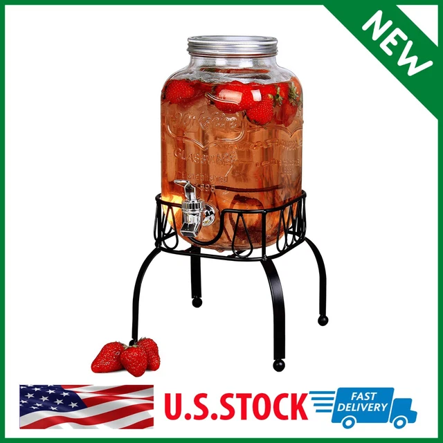 GLASS DRINK DISPENSER 1 Gallon Mason Jar Cold Beverage Dispenser With