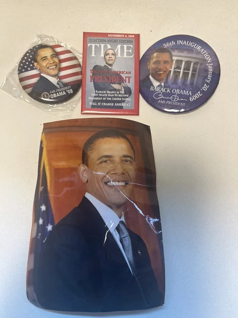 Barack Obama President 2008 3 badges and photo B17