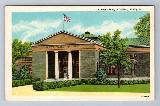 Marshall MI-Michigan, U.S. Post Office, Exterior, Vintage Postcard