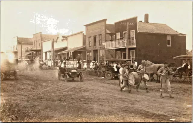 Vintage RPPC Real Photo Postcard Thayer, Neosho County, Kansas Parade Band Car