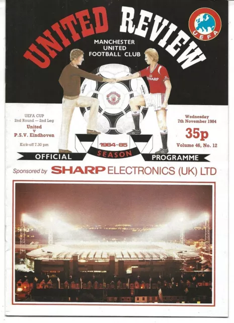 Football Programme MAN UTD v PSV EINDHOVEN Nov 1984 UEFA Cup