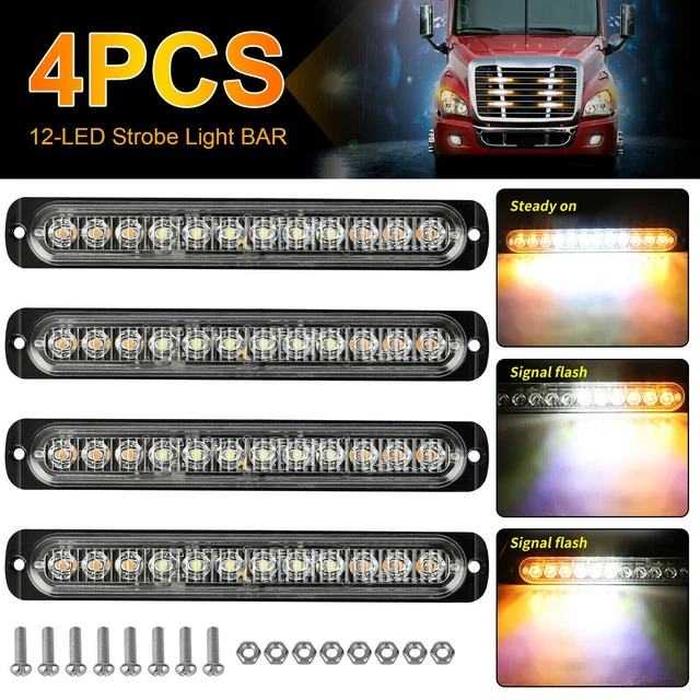 4x 12-LED Strobe Light Bar Kit For Trucks, ATVs – Amber & White, IP67, 18 Modes, With Control Box
