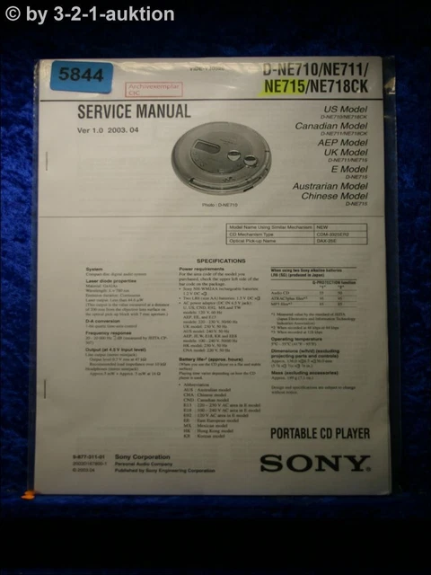 SONY SERVICE MANUAL D NE710 /NE711 /NE715 /NE718CK CD Player (#5844