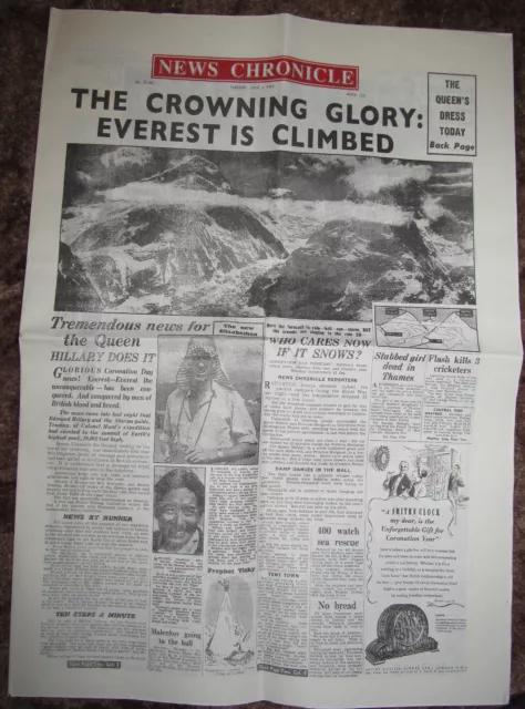 1953 Newspaper Mount Everest Hill Climb Mountaineering Sir Edmund Hillary Nepal