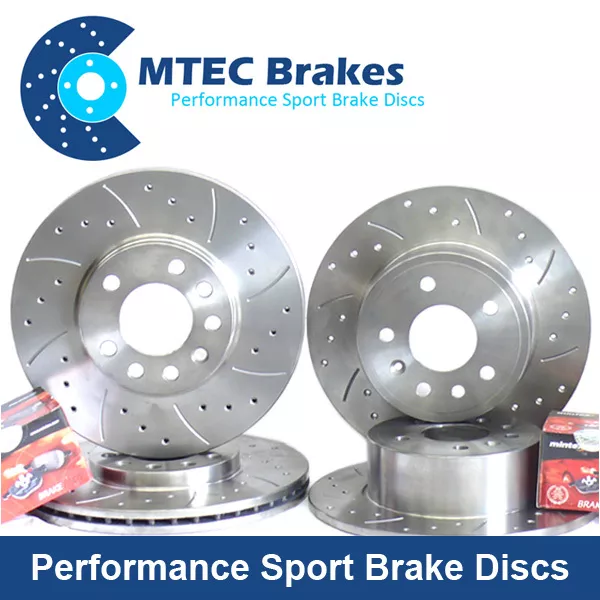 Seat Leon FR 2.0 Tdi 06/06- Front Rear Brake Discs Drilled Grooved + Mintex Pads